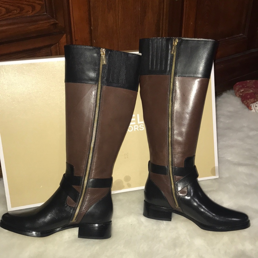 Michael Kors Bryce tall boot. black and brown.